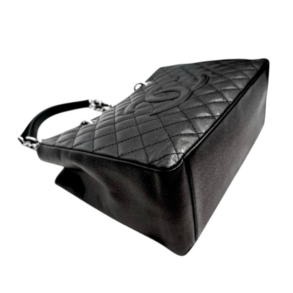 VINTAGE CHANEL Black Caviar Quilted Grand Shopping Tote GST Silver-Tone Hardware - Picture 5 of 16